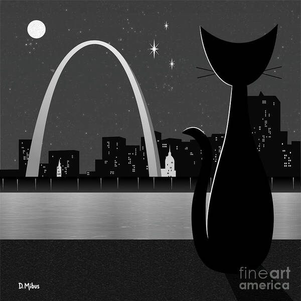 Mid Century Cat Poster featuring the digital art Gateway Arch St. Louis Missouri by Donna Mibus