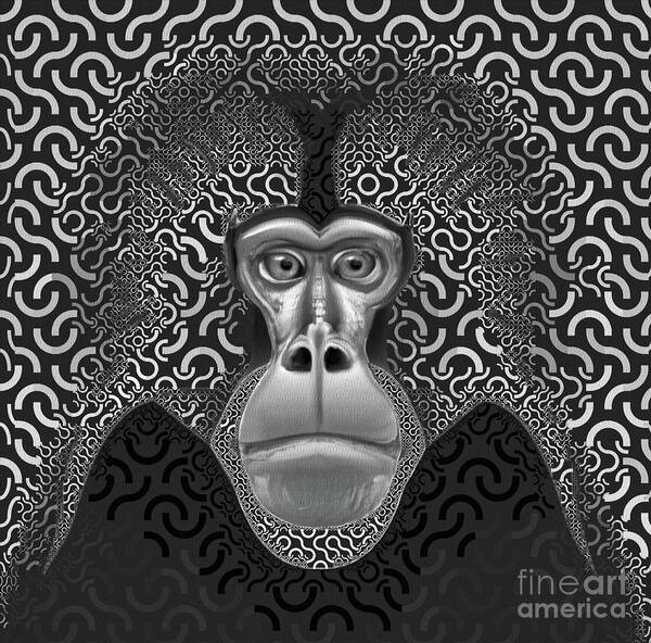 Animals Poster featuring the digital art Gelada Monkey Animal Abstract 3b - Black And White by Philip Preston