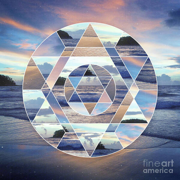 Landscape Poster featuring the mixed media Geometric Ocean Abstract by Phil Perkins
