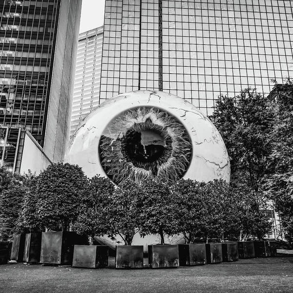 Dallas Texas Poster featuring the photograph Giant Eyeball of Dallas Texas in Black and White by Gregory Ballos