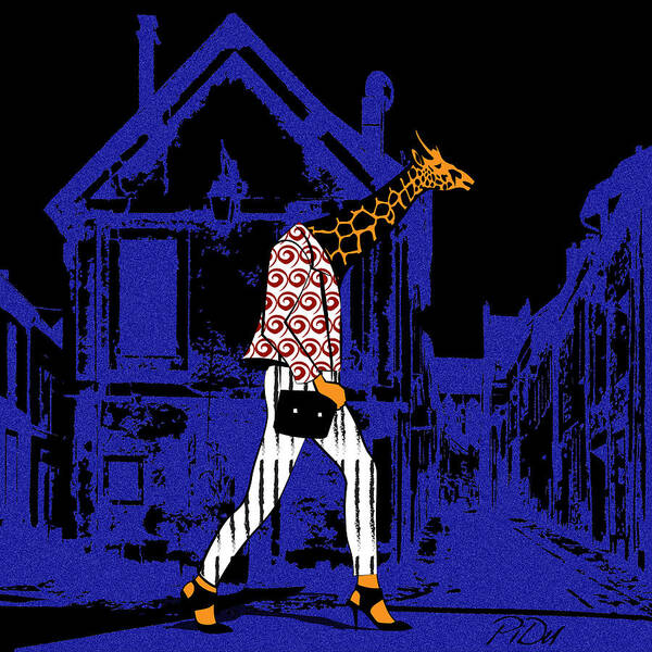 Giraffes Poster featuring the digital art Giraffes night walk by Piotr Dulski