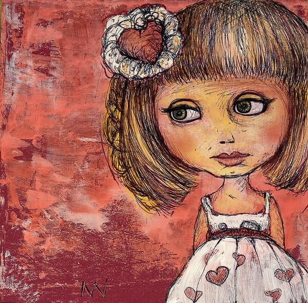 Love Poster featuring the mixed media Girl of Hearts by AnneMarie Welsh
