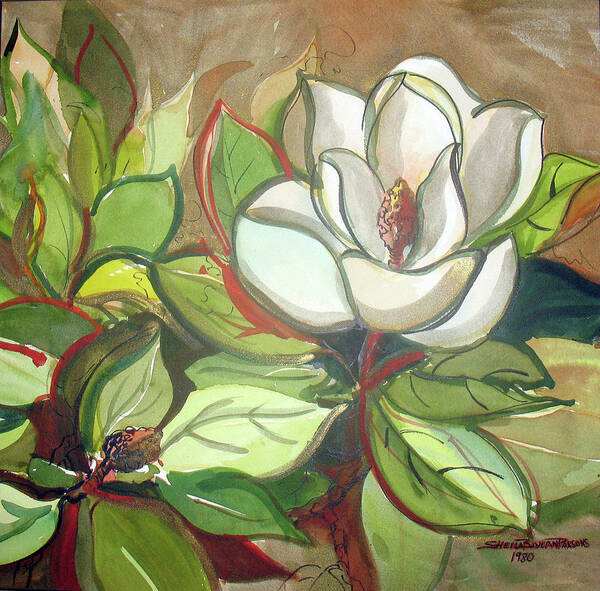 Parsons Poster featuring the mixed media Glided Magnolia by Sheila Parsons