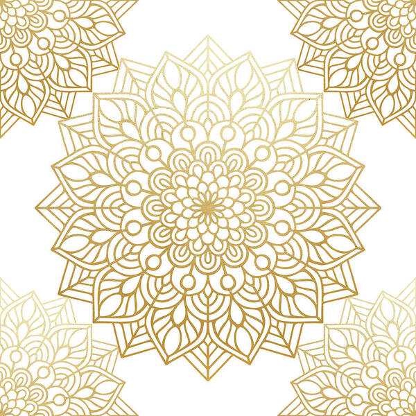 Mandala Poster featuring the digital art Gold Mandala Pattern in White Background by Sambel Pedes