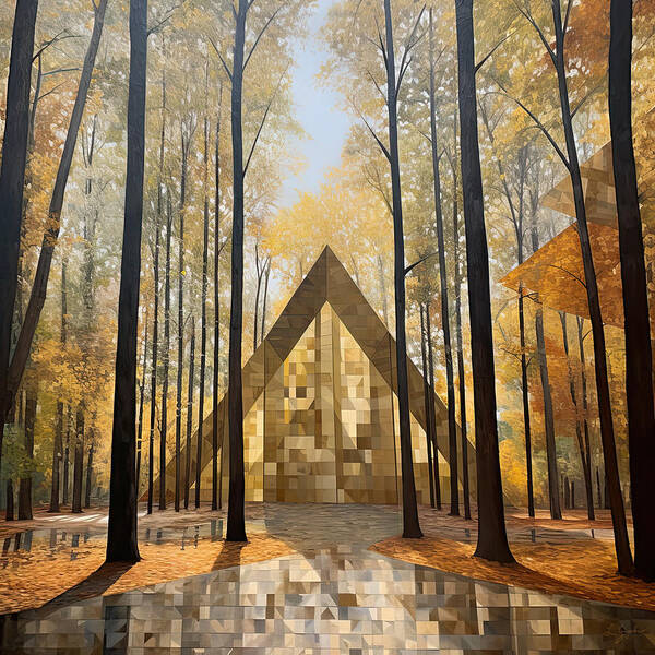 Modern Art Poster featuring the painting Golden Sanctuary - Nature Inspired Art by Lourry Legarde