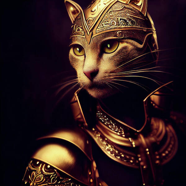 Cat Warriors Poster featuring the digital art Goldie the Warrior Cat by Peggy Collins