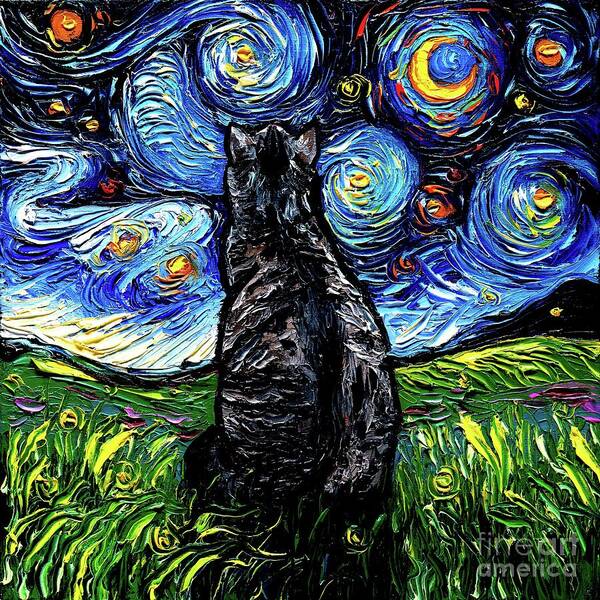 Gray Tabby Night Poster featuring the painting Gray Tabby Night by Aja Trier