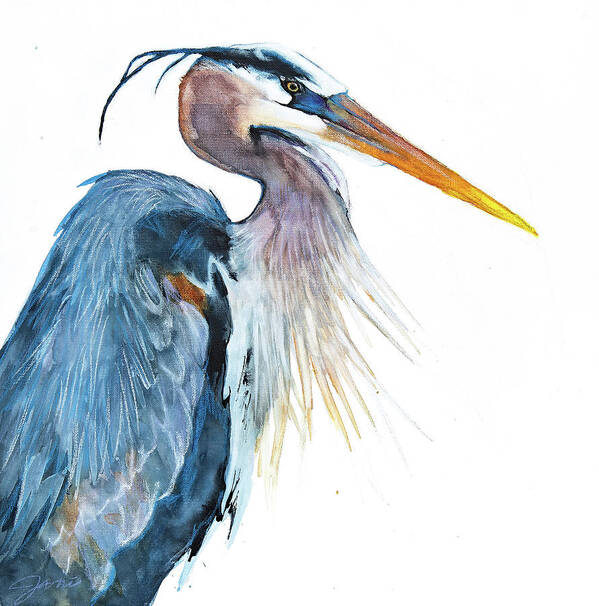 Great Blue Heron Poster featuring the mixed media Great Blue Heron by Jani Freimann
