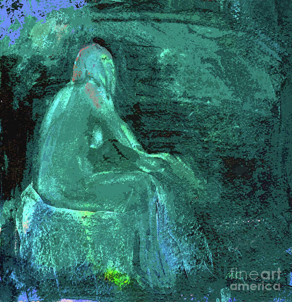 Figure Poster featuring the mixed media Green Repose by Mafalda Cento