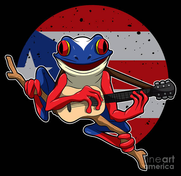 Puerto Rico Poster featuring the digital art Guitar Playing Coqui Frog Puerto Rico Animal by Mister Tee