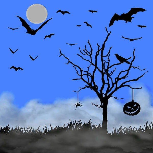 Halloween Poster featuring the digital art Halloween Tree Blue Pane 2 by David Dehner