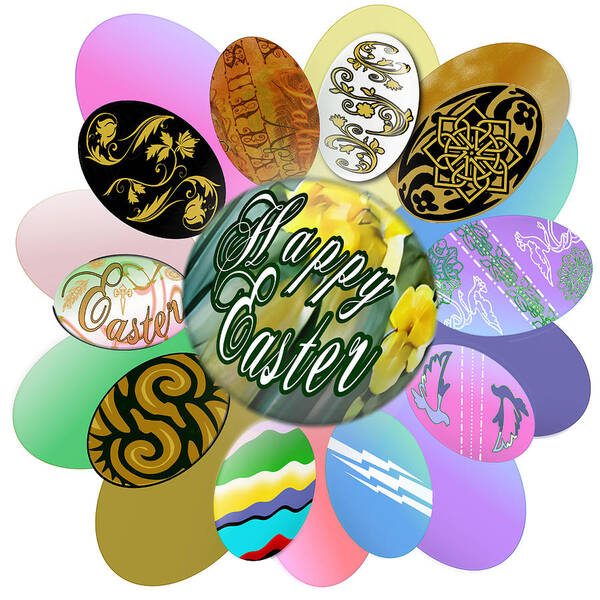 Happy Poster featuring the digital art Happy Easter Egg Bundle by Delynn Addams