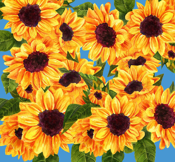 Sunflower Poster featuring the digital art Happy Sunflowers by Linda Bailey
