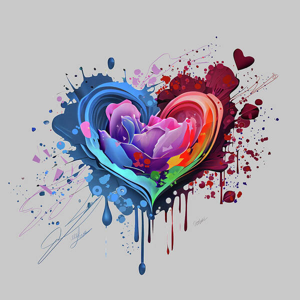 Heart-shaped Abstract Concept Poster featuring the digital art Heart-shaped Symbol Textured Abstract Concept  by Lena Owens - OLena Art Vibrant Palette Knife and Graphic Design