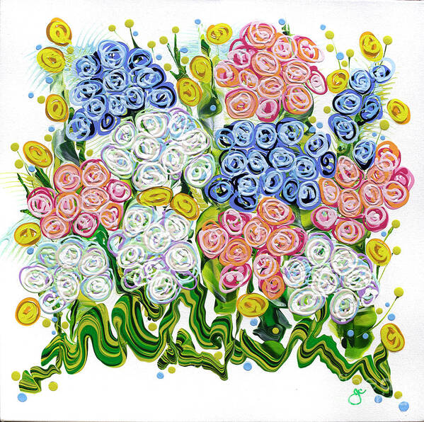Abstract Flowers Poster featuring the painting Southern Hydrangeas by Jane Crabtree