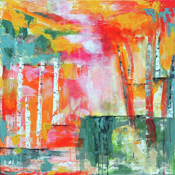 Abstract Landscape Poster featuring the mixed media Healng Power Of Forest by Haleh Mahbod