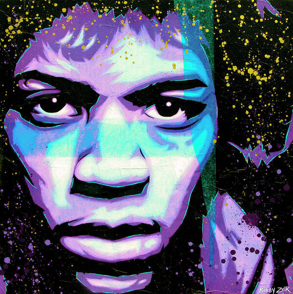 Jimi Poster featuring the painting Hendrix - Eyes Of Neptune - alternate by Bobby Zeik