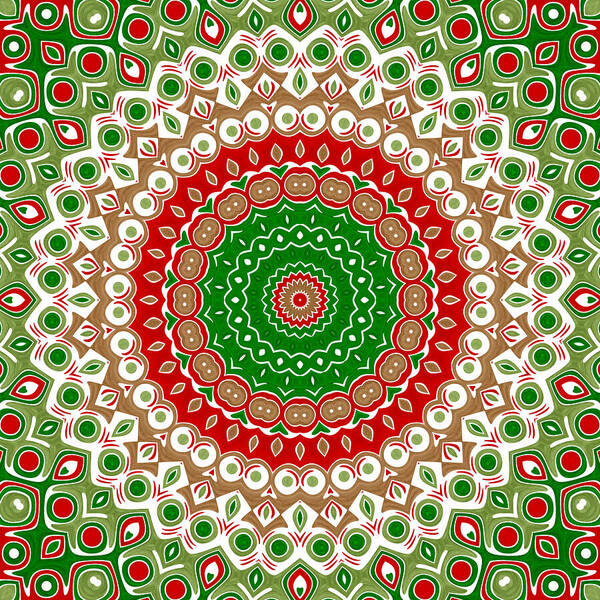 Red And Green Poster featuring the digital art Holiday Mandala Kaleidoscope Medallion Flower by Mercury McCutcheon
