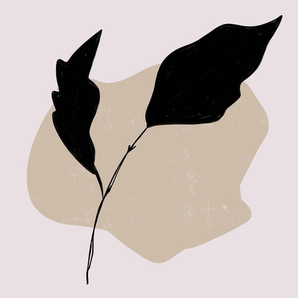 Leaf Poster featuring the mixed media Hope - Contemporary Modern Minimal Abstract Painting - Black, Beige by Studio Grafiikka