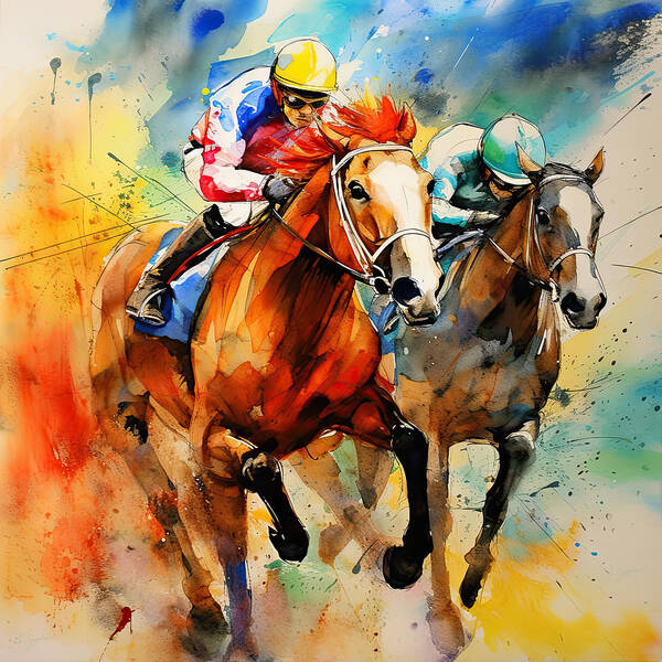 Horse Racing Poster featuring the digital art Horse Racing II by Lourry Legarde