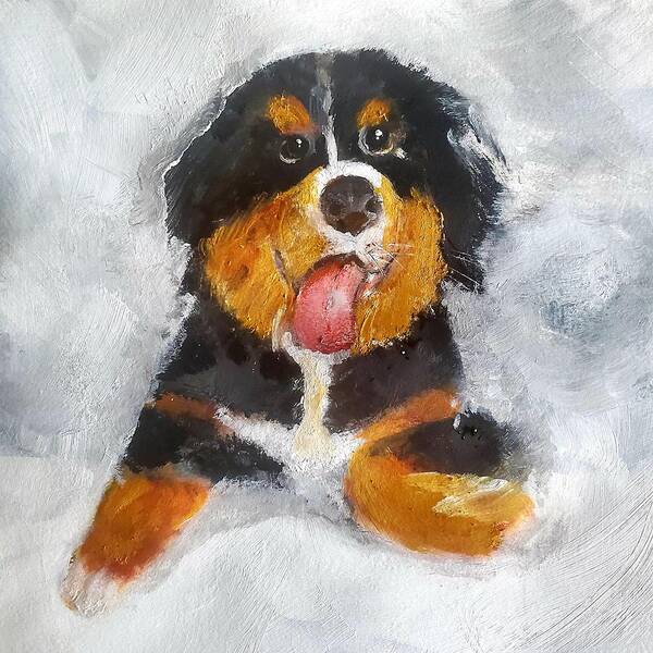 Cutest Poster featuring the painting I am a cute Bernese Mountain  puppy painting by Lisa Kaiser