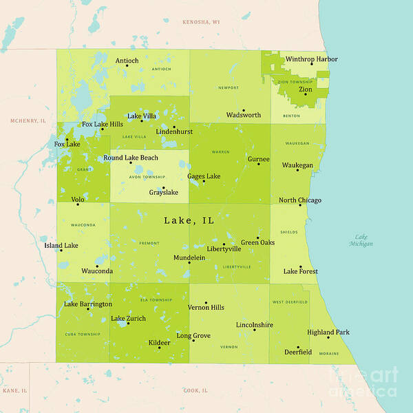 County Poster featuring the digital art IL Lake County Vector Map Green by Frank Ramspott