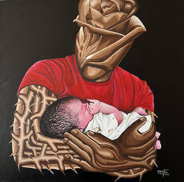 Baby Poster featuring the painting In My Father's Arms by O Yemi Tubi