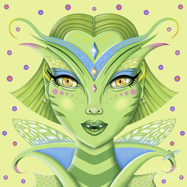 Fantasy Poster featuring the digital art Insect Girl, MantisAnne - Sq.Yellow by Valerie White
