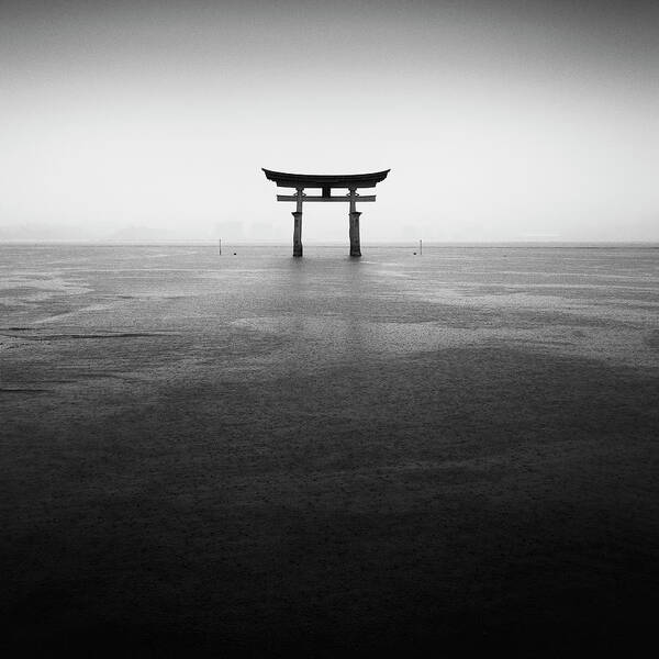 Itsukushima Poster featuring the photograph Itsukushima Torii Under the Rain by Stefano Orazzini