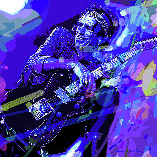 Pop Art Poster featuring the painting Keith Richards Blue by David Lloyd Glover