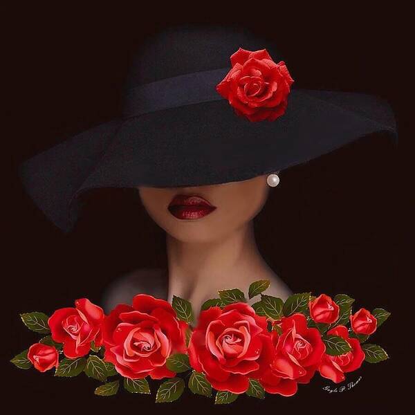Graphic Lady Poster featuring the digital art Lady and Red Roses by Gayle Price Thomas