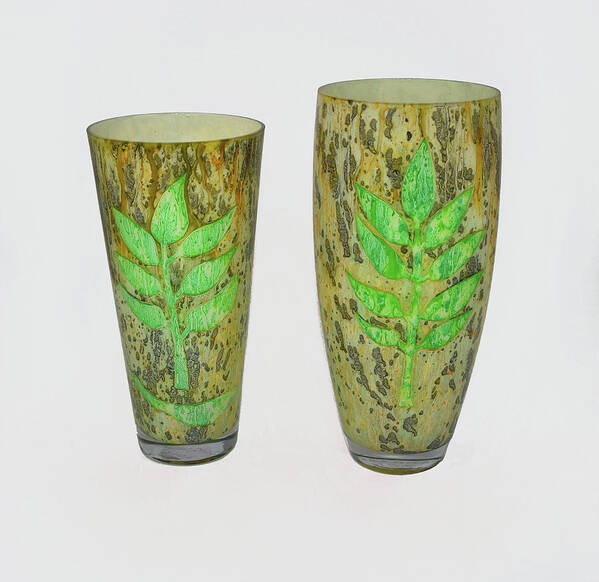 Green Poster featuring the glass art Leaves set of two by Christopher Schranck