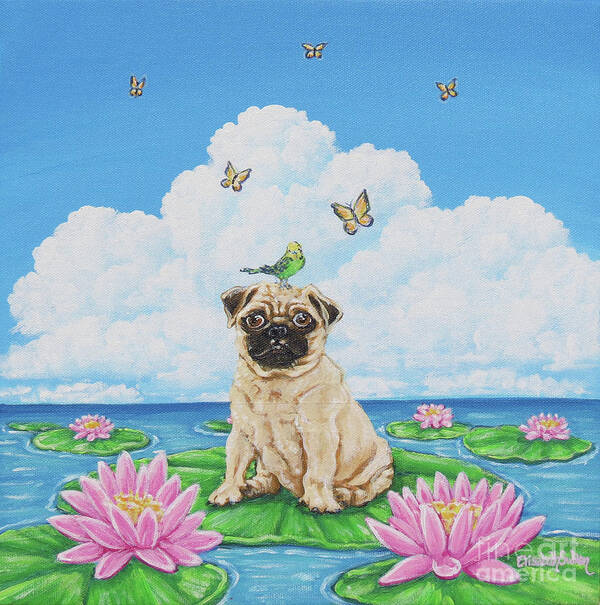 Pug Poster featuring the painting Lily Pug by Elisabeth Sullivan