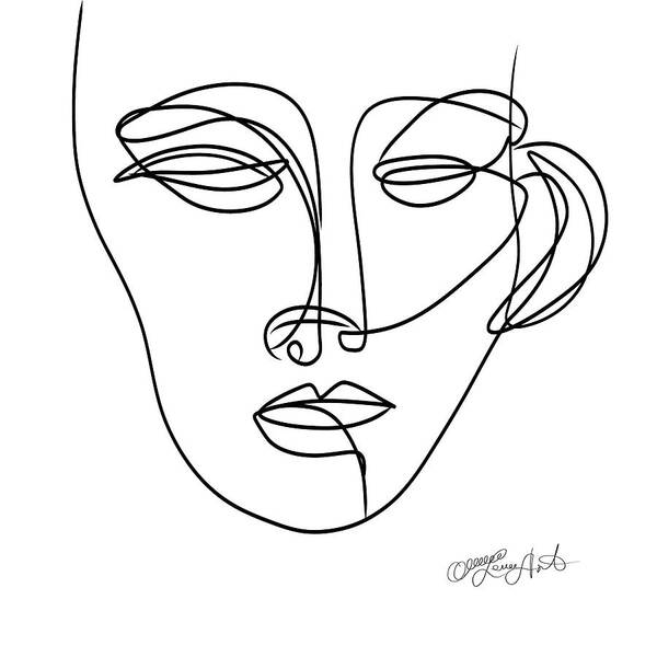 One Line Poster featuring the digital art Linear Portrait of a Woman Face A minimalist Art, Graphic Design in One Line by OLena Art by Lena Owens - Vibrant DESIGN