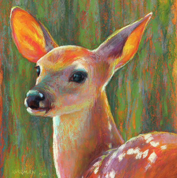 Deer Poster featuring the pastel Listening by Rita Kirkman