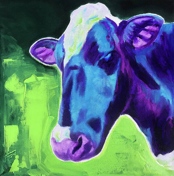 Cow Poster featuring the painting Luna in Green by Dawg Painter