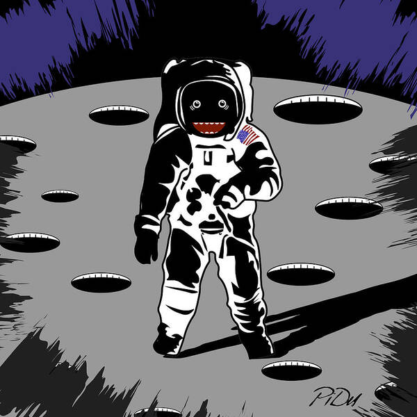 Red Poster featuring the digital art Lunar Astronaut by Piotr Dulski