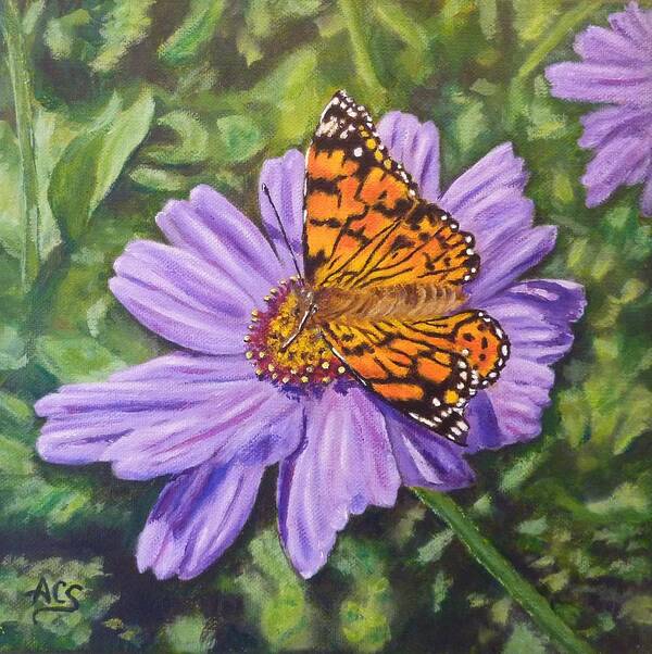 Painted Lady Butterfly Poster featuring the painting Lydia's Painted Lady by Amelie Simmons