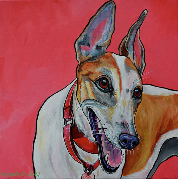 Greyhound Dog Poster featuring the painting Madison the Greyhound by Patti Schermerhorn