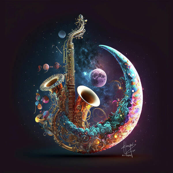 Music Poster featuring the digital art Magical Musical Moon 12 by DC Langer