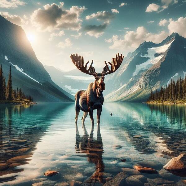 Glacier National Park Poster featuring the digital art Magnificent Moose by Adam Mateo Fierro