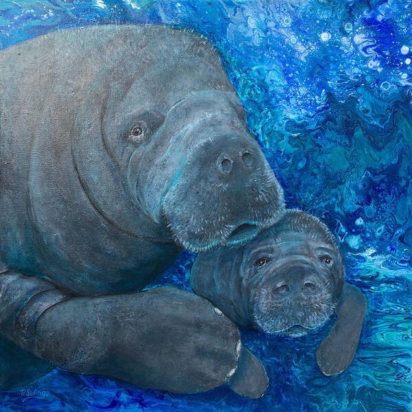 Manatee Poster featuring the painting Manatee Mama by Pat St Onge