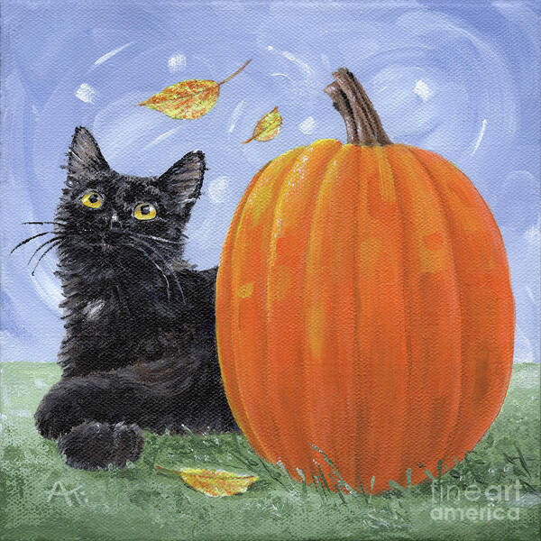 Cat Poster featuring the painting Mango - Black Cat and Pumpkin by Annie Troe