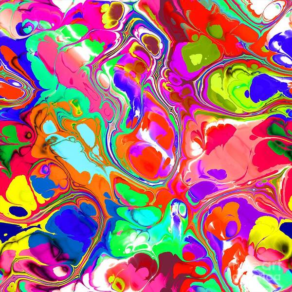 Colorful Poster featuring the digital art Marijan - Funky Artistic Colorful Abstract Marble Fluid Digital Art by Sambel Pedes