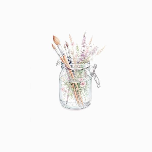 Watercolor Poster featuring the digital art Mason Jar Wildflower Vase by Robin Dickinson