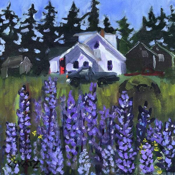 Maine Poster featuring the painting Matinicus House with Lupine by Cyndie Katz