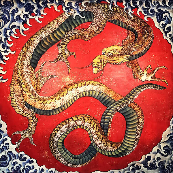 Art Poster featuring the painting Matsuri Yatai Dragon by Katsushika Hokusa by Mango Art