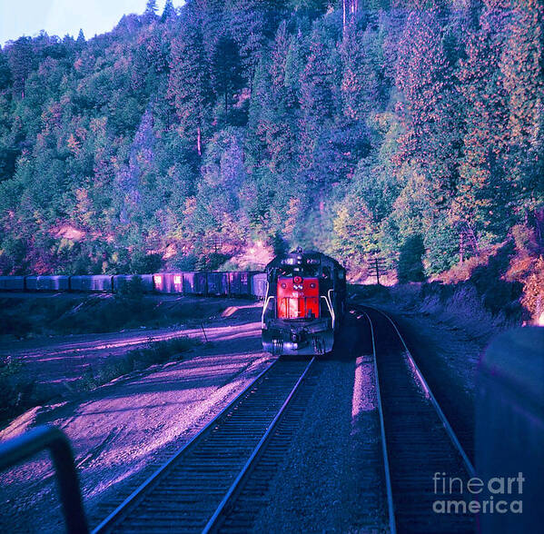 Train Poster featuring the photograph VINTAGE RAILROAD - SD45 8890 Meeting a Freight Train by John and Sheri Cockrell
