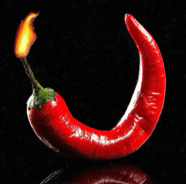 Spices Poster featuring the painting Mild Medium Hot Fire Breathing Red Chili Peppers Fire Flame by Tony Rubino