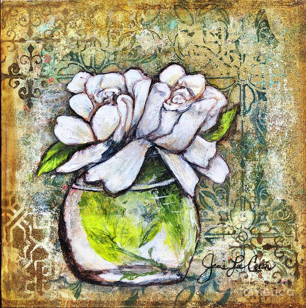 Gardenias Poster featuring the mixed media Mimas Gardenias by Janis Lee Colon